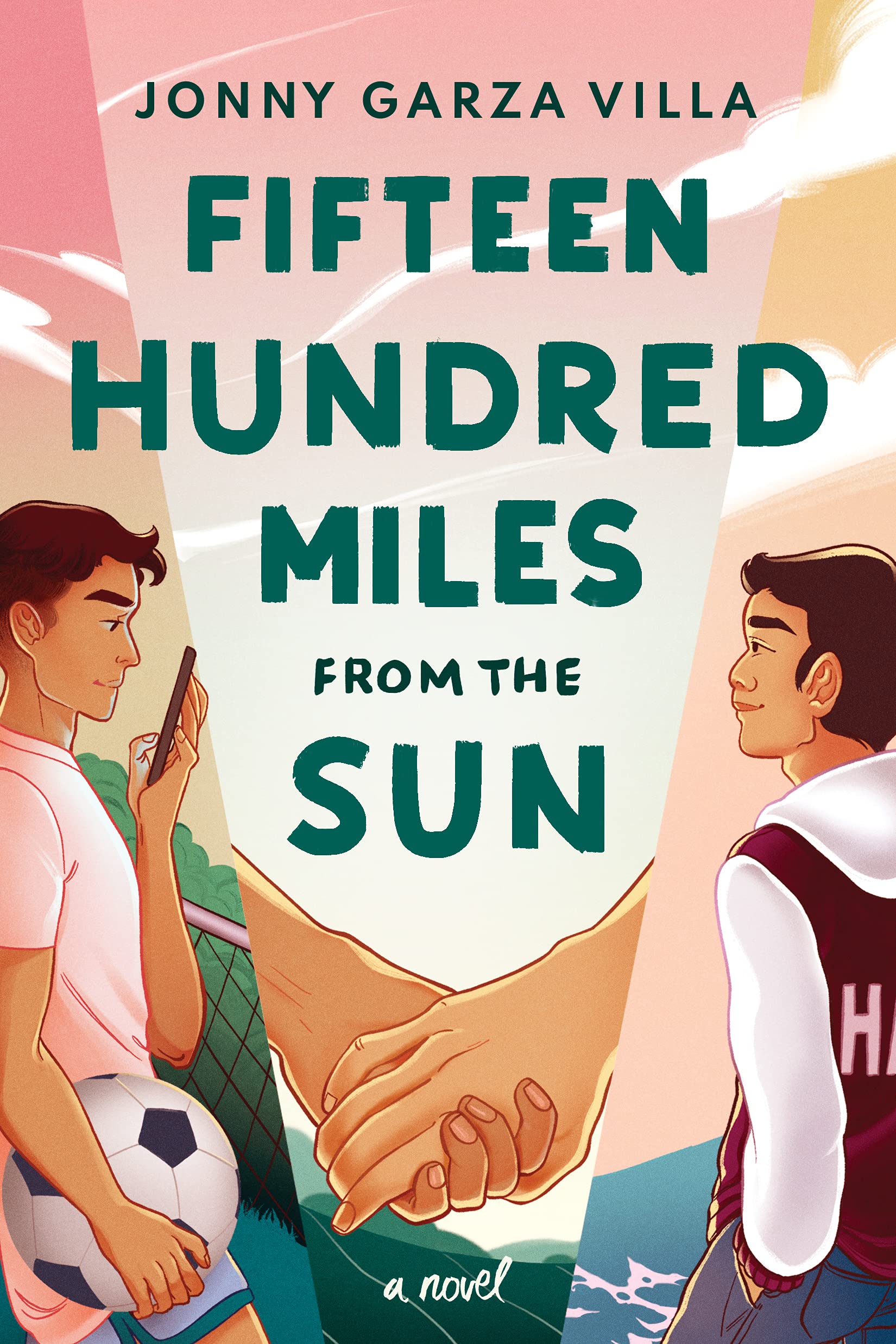 The cover of the book, depicting two teenage boys and their hands joined in the middle
