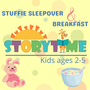 storytime logo with a picture of a stuffed animal and a bowl of cereal