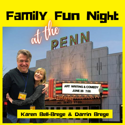 Darrin Brege and Karen Bell-Brege in front of the Penn Theatre