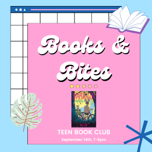 Text reads "Books and Bites: Teen Bookclub - September 14th, 7-8PM". The book cover of Snapdragon by Kat Leyh is in the center.