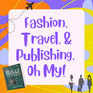 patterned background with the words fashion, travel, and publishing, oh my