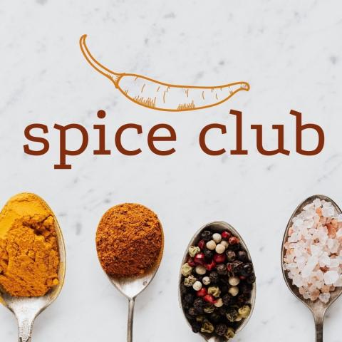 Spice club logo and spices on spoons