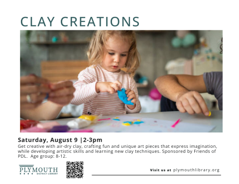 Get creative with air-dry clay, crafting fun and unique art pieces that express imagination, while developing artistic skills and learning new clay techniques. Sponsored by Friends of PDL.  Age group: 8-12.