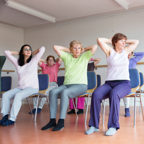 Picture of people participating in chair yoga