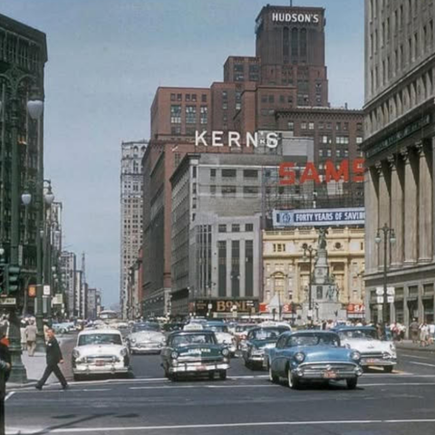 A photo of Detroit with cars