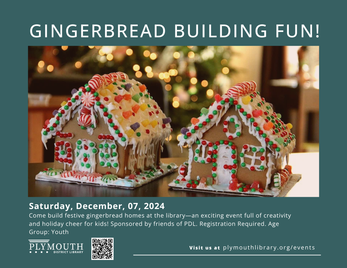 Gingerbread-Building Fun: Come build festive gingerbread homes at the library—an exciting event full of creativity and holiday cheer for kids! Sponsored by friends of PDL. Registration required. 