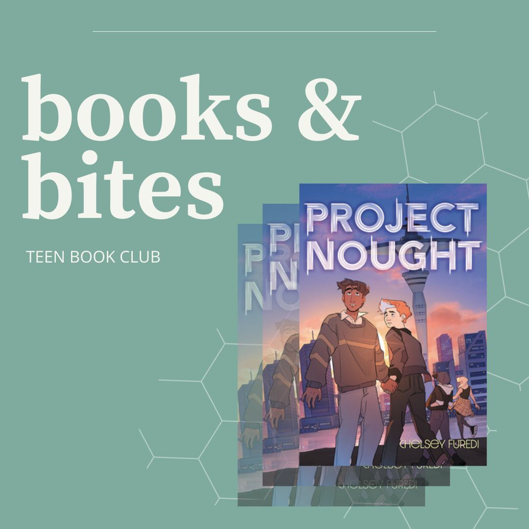 Promotional image with name of club and book cover.
