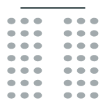 Two columns of seating facing screen. 